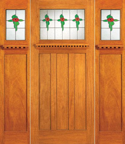 WDMA 72x84 Door (6ft by 7ft) Exterior Mahogany Stained Glass Mission Style Door and Two Sidelights 1