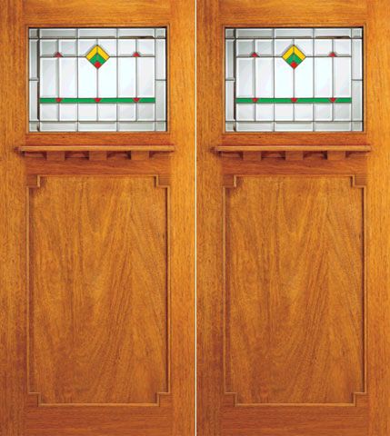 WDMA 72x84 Door (6ft by 7ft) Exterior Mahogany Double Doors Frank Lloyd Wright Glass Design 1