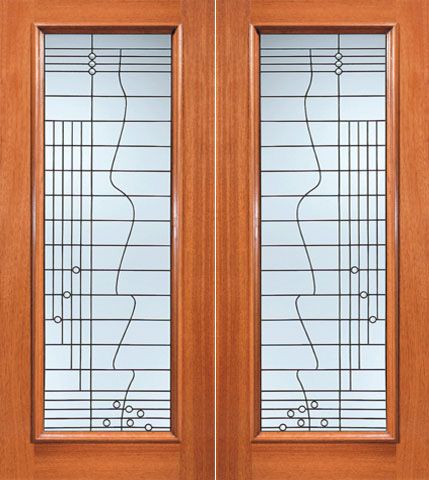 WDMA 72x84 Door (6ft by 7ft) Exterior Mahogany Contemporary Art Deco Beveled Glass Double Door Full lite 1