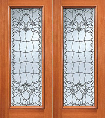 WDMA 72x84 Door (6ft by 7ft) Exterior Mahogany Contemporary Floral Beveled Glass Double Door Full lite 1