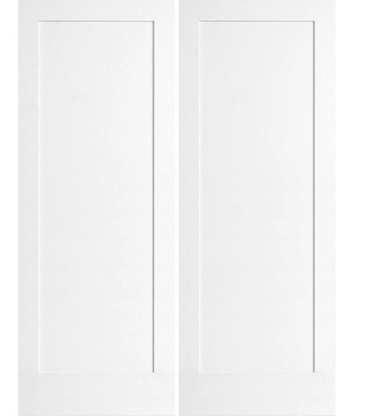 WDMA 72x96 Door (6ft by 8ft) Interior Swing Pine 96in Primed 1 Panel Shaker Double Door | 4020E 1