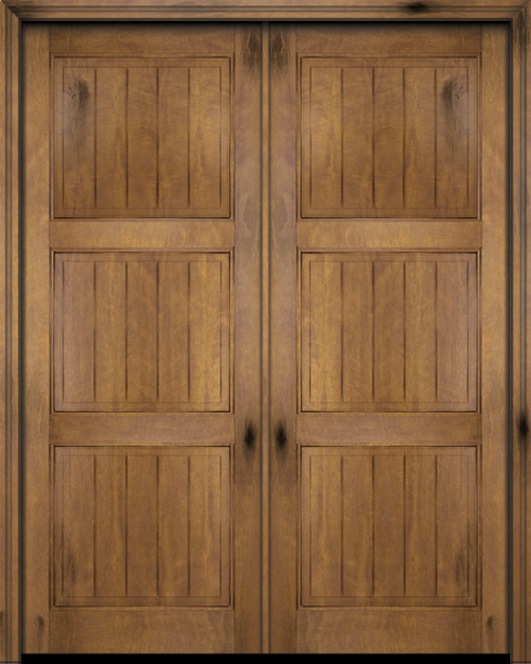 WDMA 72x96 Door (6ft by 8ft) Interior Swing Mahogany 3 Panel V-Grooved Plank Rustic-Old World Exterior or Double Door 1