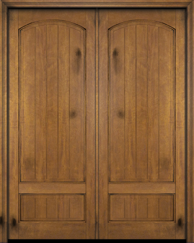 WDMA 72x96 Door (6ft by 8ft) Interior Swing Mahogany 2 Panel Arch Top V-Grooved Plank Exterior or Double Door 1