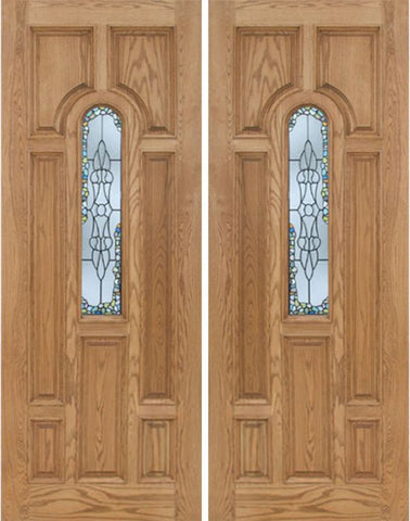 WDMA 72x96 Door (6ft by 8ft) Exterior Oak Carrick Double Door w/ Tiffany Glass - 8ft Tall 1