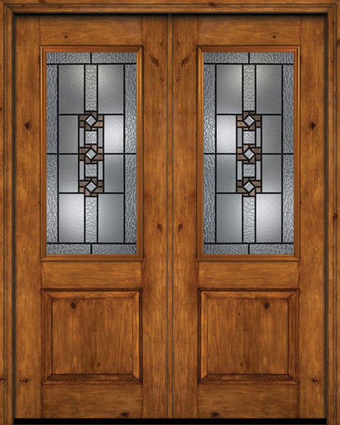 WDMA 72x96 Door (6ft by 8ft) Exterior Knotty Alder 96in Alder Rustic Plain Panel 2/3 Lite Double Entry Door Mission Ridge Glass 1