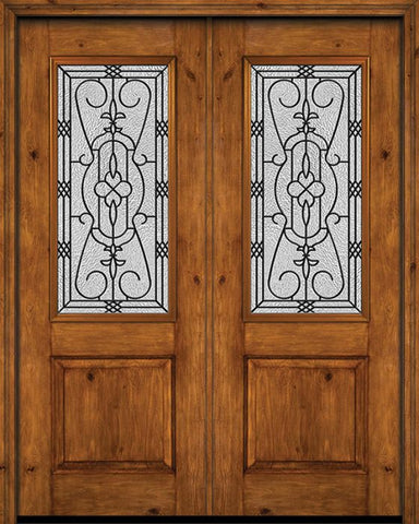 WDMA 72x96 Door (6ft by 8ft) Exterior Knotty Alder 96in Alder Rustic Plain Panel 2/3 Lite Double Entry Door Jacinto Glass 1