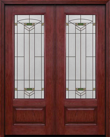 WDMA 72x96 Door (6ft by 8ft) Exterior Cherry 96in 3/4 Lite Double Entry Door Greenfield Glass 1