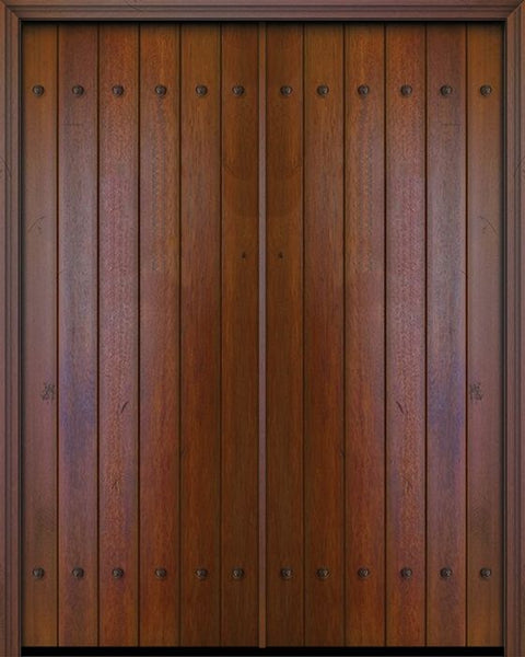 WDMA 72x96 Door (6ft by 8ft) Exterior Swing Mahogany 36in x 96in Double Square Top Plank Portobello Door with Clavos 1