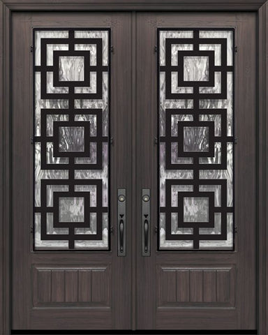 WDMA 72x96 Door (6ft by 8ft) Exterior Cherry Pro 96in Double 1 Panel 3/4 Lite Moderna Steel Grille Door 1