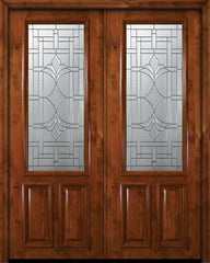 WDMA 72x96 Door (6ft by 8ft) Exterior Knotty Alder 36in x 96in Double 2/3 Lite Marsala Alder Door 1