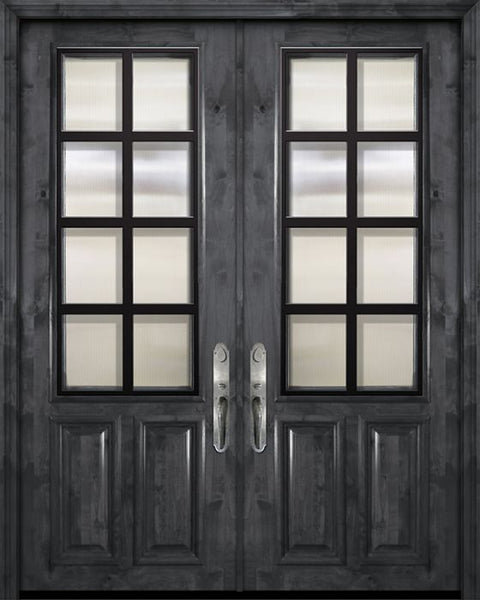 WDMA 72x96 Door (6ft by 8ft) Exterior Knotty Alder 36in x 96in Double 2/3 Lite Minimal Steel Grille Estancia Alder Door 1