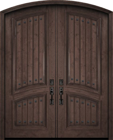 WDMA 72x96 Door (6ft by 8ft) Exterior Knotty Alder 36in x 96in Double Arch Top 2 Panel V-Grooved Estancia Alder Door with Clavos 1