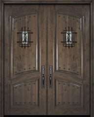 WDMA 72x96 Door (6ft by 8ft) Exterior Knotty Alder 36in x 96in Double Square Top Arch 2 Panel Estancia Alder Door with Speakeasy / Clavos 1