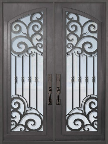 WDMA 72x96 Door (6ft by 8ft) Exterior 96in Barcelona Full Arch Lite Double Wrought Iron Entry Door 1