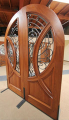 WDMA 72x96 Door (6ft by 8ft) Exterior Mahogany Round Top Solid Double Doors with Forged Iron 4