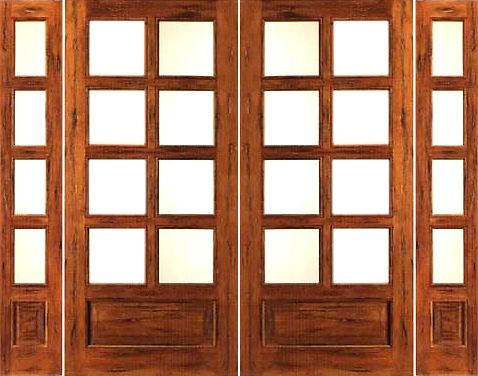 WDMA 76x80 Door (6ft4in by 6ft8in) French Tropical Hardwood Rustic-8-lite-P/B Patio Solid Wood IG Glass Double Door Sidelights 1