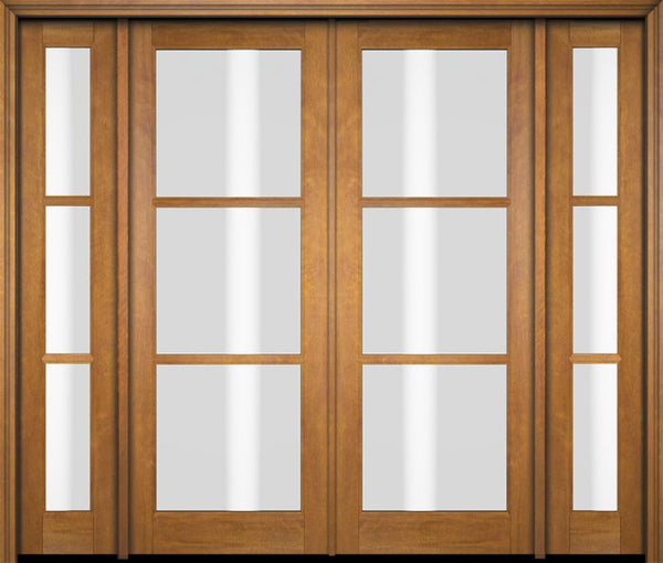 WDMA 76x80 Door (6ft4in by 6ft8in) Exterior Swing Mahogany 3 Lite TDL Double Entry Door Sidelights 1