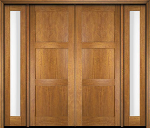 WDMA 76x80 Door (6ft4in by 6ft8in) Exterior Swing Mahogany Modern 3 Flat Panel Shaker Double Entry Door Sidelights 1