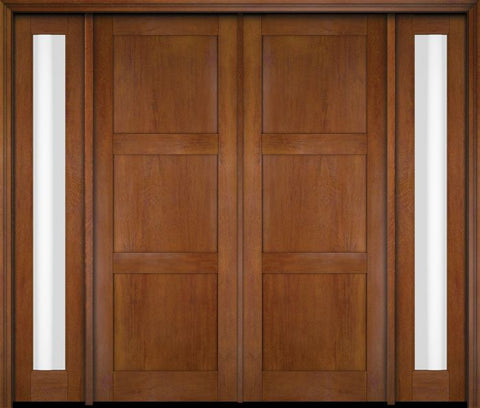 WDMA 76x80 Door (6ft4in by 6ft8in) Exterior Swing Mahogany Modern 3 Flat Panel Shaker Double Entry Door Sidelights 4