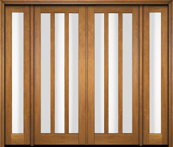 WDMA 76x80 Door (6ft4in by 6ft8in) Exterior Swing Mahogany Modern Slim 3 Glass Shaker Double Entry Door Sidelights 1