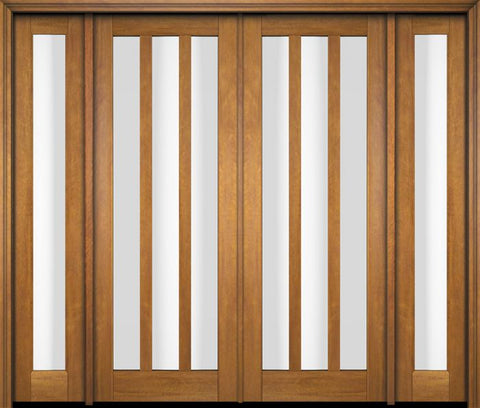 WDMA 76x80 Door (6ft4in by 6ft8in) Exterior Swing Mahogany Modern Slim 3 Glass Shaker Double Entry Door Sidelights 1