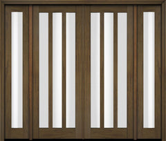 WDMA 76x80 Door (6ft4in by 6ft8in) Exterior Swing Mahogany Modern Slim 3 Glass Shaker Double Entry Door Sidelights 3