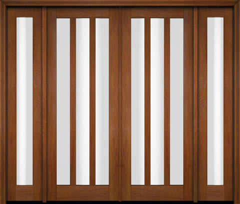 WDMA 76x80 Door (6ft4in by 6ft8in) Exterior Swing Mahogany Modern Slim 3 Glass Shaker Double Entry Door Sidelights 4