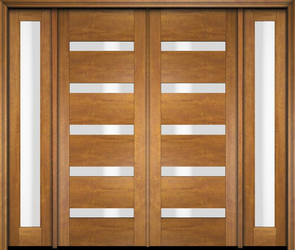 WDMA 76x80 Door (6ft4in by 6ft8in) Exterior Swing Mahogany Modern Slimlite 501 Shaker Double Entry Door Sidelights 1