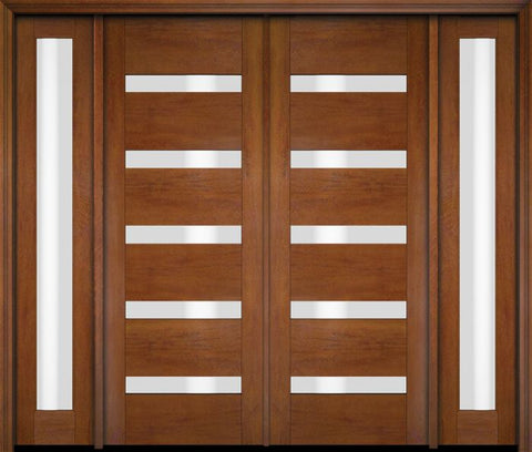 WDMA 76x80 Door (6ft4in by 6ft8in) Exterior Swing Mahogany Modern Slimlite 501 Shaker Double Entry Door Sidelights 4