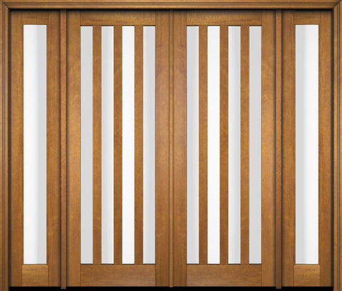 WDMA 76x80 Door (6ft4in by 6ft8in) Exterior Swing Mahogany Modern Slim 4 Glass Shaker Double Entry Door Sidelights 1