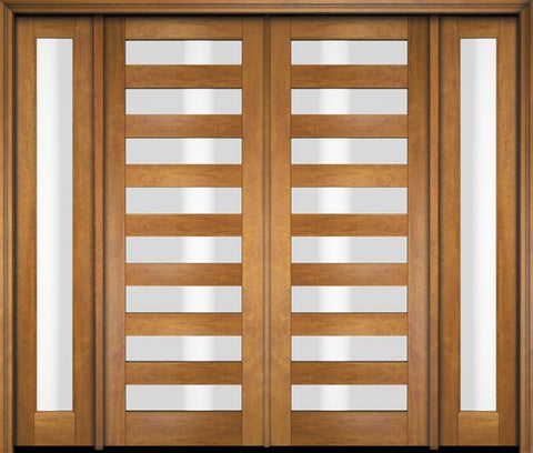 WDMA 76x84 Door (6ft4in by 7ft) Exterior Swing Mahogany Modern Slimlite Glass Shaker Double Entry Door Sidelights 1