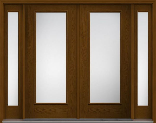 WDMA 80x80 Door (6ft8in by 6ft8in) Patio Oak Low-E Full Lite W/ Stile Lines Fiberglass Exterior Double Door 2 Sides 1