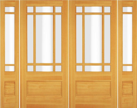 WDMA 84x80 Door (7ft by 6ft8in) Exterior Swing Knotty Alder Wood 3/4 Lite Prairie Double Door / 2 Sidelight 1