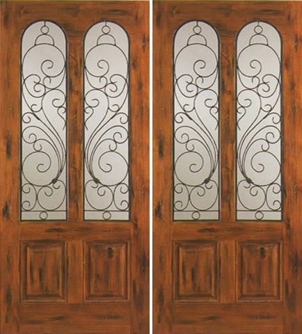 WDMA 84x80 Door (7ft by 6ft8in) Exterior Knotty Alder Double Door Twin Lite 2 Panel 1