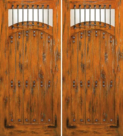 WDMA 84x80 Door (7ft by 6ft8in) Exterior Knotty Alder Double Door Camber Lite Clavos 1