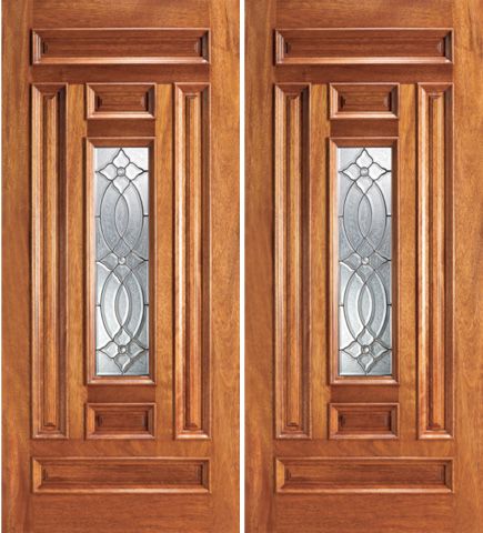 WDMA 84x80 Door (7ft by 6ft8in) Exterior Mahogany Entry Double Door Center Lite with Decorative Glass 1