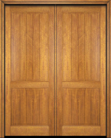 WDMA 84x80 Door (7ft by 6ft8in) Interior Barn Mahogany 2 Panel V-Grooved Plank Rustic-Old World Exterior or Double Door 1