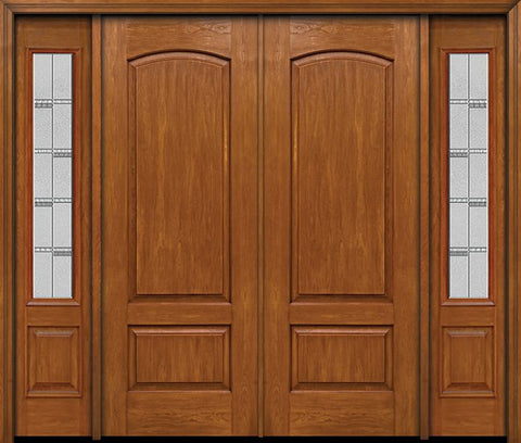 WDMA 84x96 Door (7ft by 8ft) Exterior Cherry 96in Two Panel Camber Double Entry Door Sidelights Crosswalk Glass 1