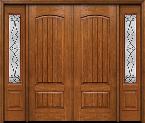 WDMA 84x96 Door (7ft by 8ft) Exterior Cherry 96in Plank Two Panel Double Entry Door Sidelights Wyngate Glass 1