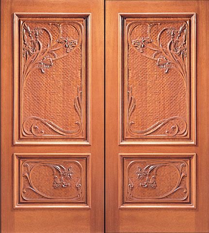 WDMA 84x96 Door (7ft by 8ft) Exterior Mahogany Double Door Hand Carved Two Panels in  1