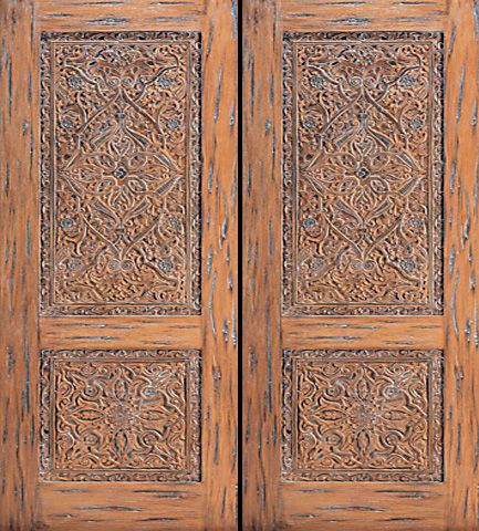 WDMA 84x96 Door (7ft by 8ft) Exterior Mahogany Ottoman Hand Carved Double Door with stylized Floral motifs 1