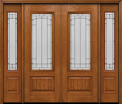 WDMA 84x96 Door (7ft by 8ft) Exterior Cherry 96in Plank Panel 3/4 Lite Double Entry Door Sidelights Topaz Glass 1