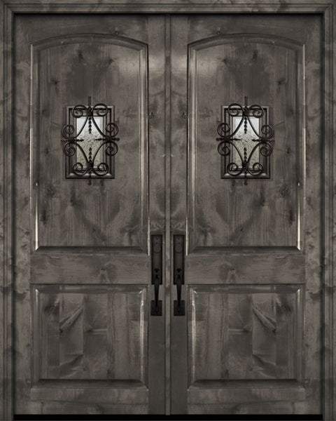 WDMA 84x96 Door (7ft by 8ft) Exterior Knotty Alder 42in x 96in Double Arch 2 Panel Estancia Alder Door with Speakeasy 1