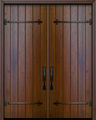 WDMA 84x96 Door (7ft by 8ft) Exterior Swing Mahogany 42in x 96in Double Square Top Plank Portobello Door with Straps 1