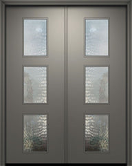 WDMA 84x96 Door (7ft by 8ft) Exterior Smooth 42in x 96in Double Newport Solid Contemporary Door w/Textured Glass 1