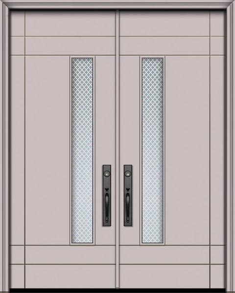 WDMA 84x96 Door (7ft by 8ft) Exterior Smooth 42in x 96in Double Santa Barbara Solid Contemporary Door w/Metal Grid 1