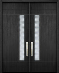 WDMA 84x96 Door (7ft by 8ft) Exterior Mahogany 42in x 96in Double Santa Barbara Solid Contemporary Door w/Metal Grid 1