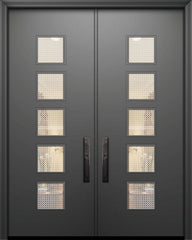 WDMA 84x96 Door (7ft by 8ft) Exterior Smooth 42in x 96in Double Venice Solid Contemporary Door w/Metal Grid 1