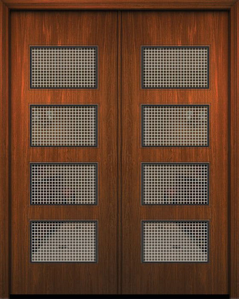 WDMA 84x96 Door (7ft by 8ft) Exterior Mahogany 42in x 96in Double Santa Monica Solid Contemporary Door w/Metal Grid 1