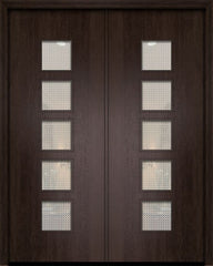 WDMA 84x96 Door (7ft by 8ft) Exterior Mahogany 42in x 96in Double Venice Contemporary Door w/Metal Grid 1